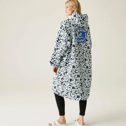 Adult Waterproof Changing Robe | Navy White Large Floral