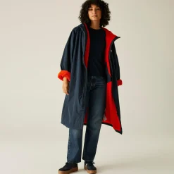 Adult Waterproof Changing Robe | Navy Rusty Orange Lining