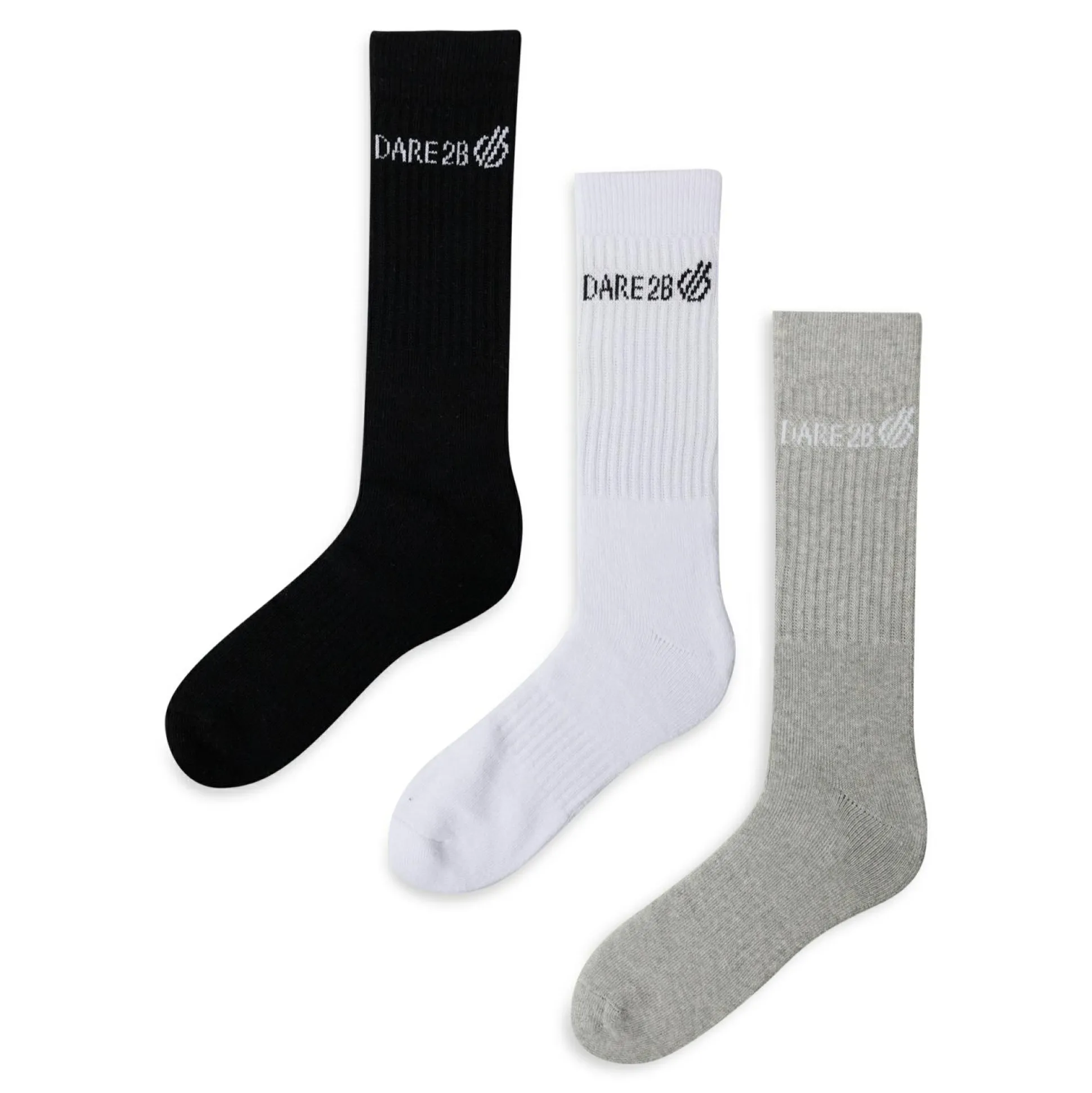 Dare 2b - Pack of 3 Unisex Crew Socks | Black / White / Grey Marl