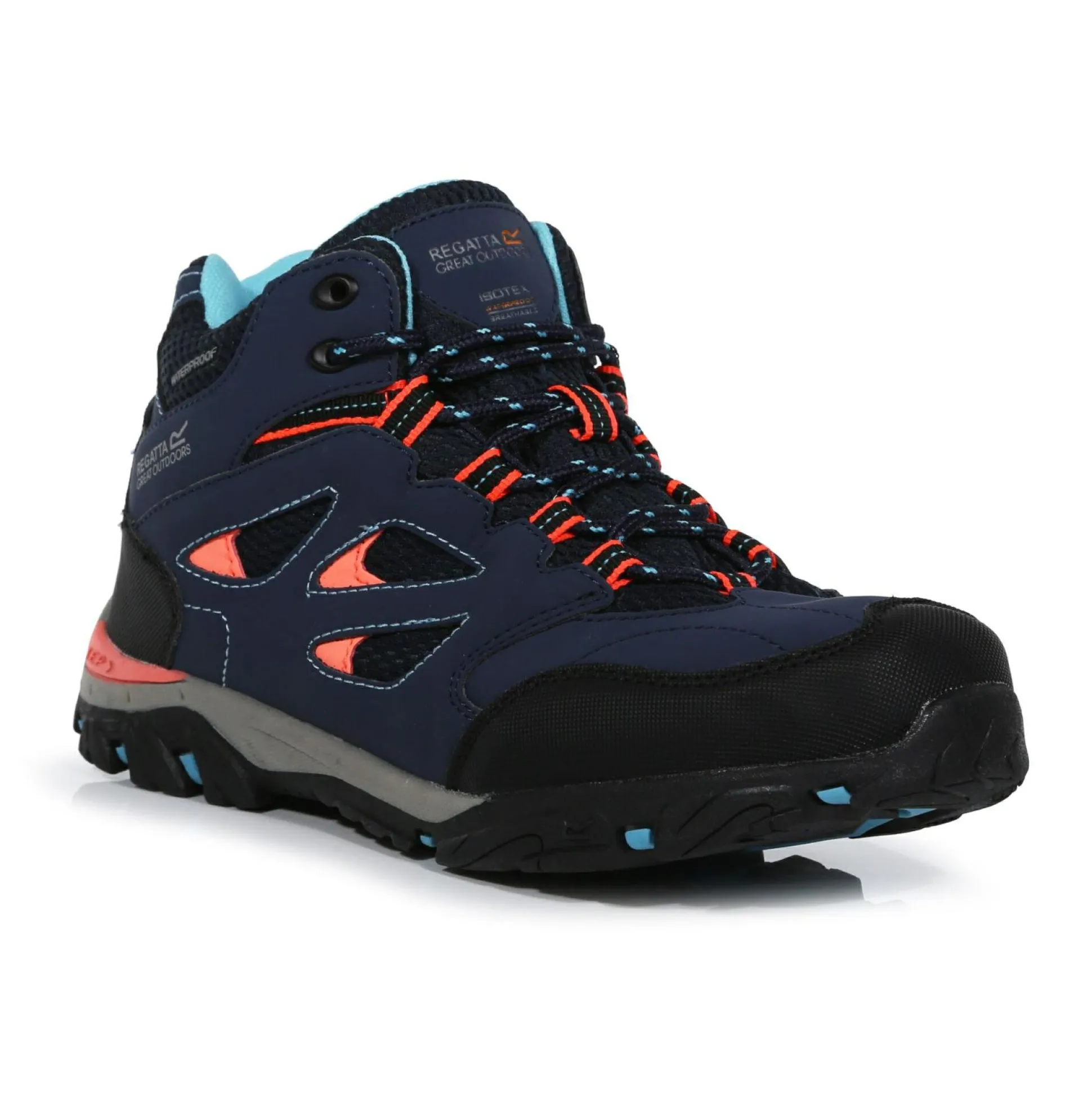 Kids' Holcombe Waterproof Mid Walking Boots | Navy Fiery Coral