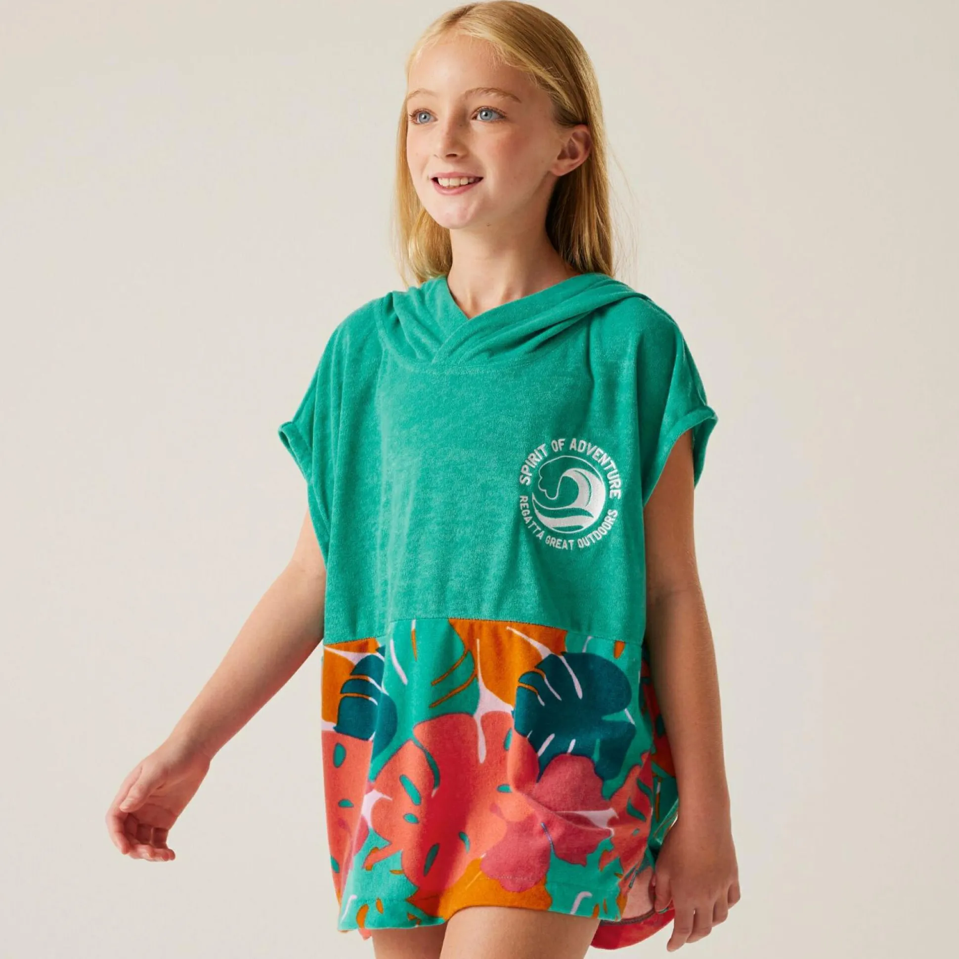Kids' Towel Robe II | Turquoise/Tropical Leaf