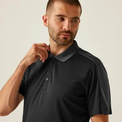 Men's Contrast Coolweave Quick Wicking Polo Shirt | Black Seal Grey