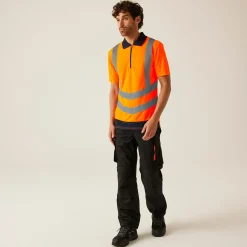 Men's Hi Vis Pro Reflective Polo Work Shirt | Orange Navy
