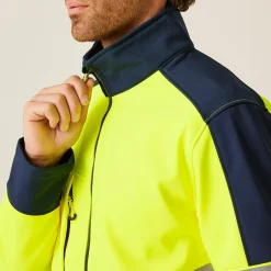 Men's Hi-Vis 3 Layer Softshell Reflective Work Jacket | Yellow Navy