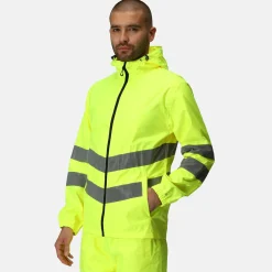 Men's Hi-Vis Pro Waterproof Reflective Packaway Work Jacket | Yellow