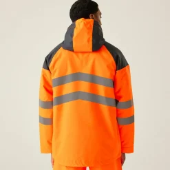Men's Hi-Vis Waterproof Reflective Hooded Jacket | Orange Grey
