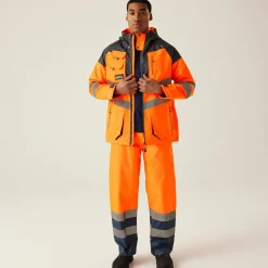 Men's Hi-Vis Waterproof Reflective Hooded Jacket | Orange Grey