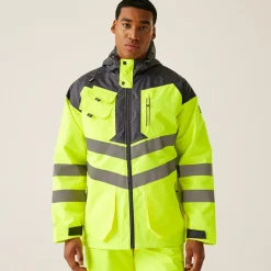Men's Hi-Vis Waterproof Reflective Hooded Jacket | Yellow Grey