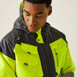Men's Hi-Vis Waterproof Reflective Hooded Jacket | Yellow Grey