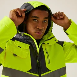 Men's Hi-Vis Waterproof Reflective Hooded Jacket | Yellow Grey