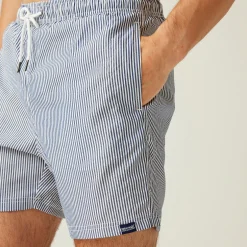 Men's Loras Swim Shorts | Navy Seersucker Stripe