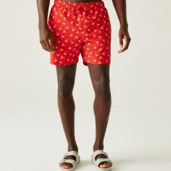 Men's Loras Swim Shorts | Poppy Red Palm Seersucker Co-Ord