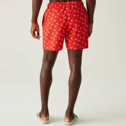 Men's Loras Swim Shorts | Poppy Red Palm Seersucker Co-Ord