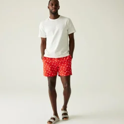 Men's Loras Swim Shorts | Poppy Red Palm Seersucker Co-Ord