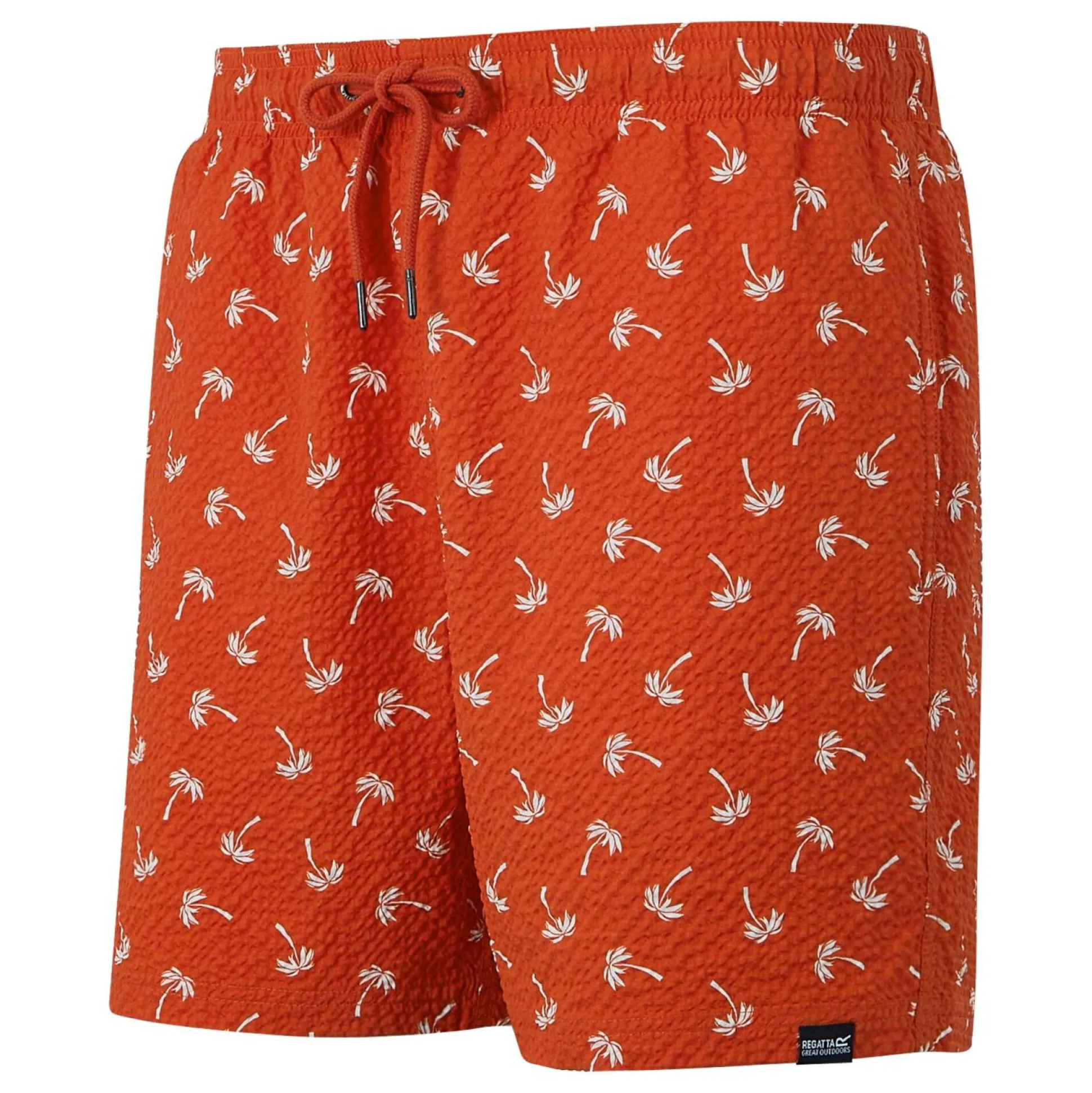 Men's Loras Swim Shorts | Poppy Red Palm Seersucker Co-Ord