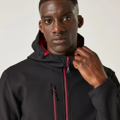 Men's Navigate 2 Layer Hooded Softshell Jacket | Black Classic Red