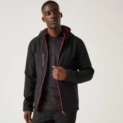 Men's Navigate 2 Layer Hooded Softshell Jacket | Black Classic Red