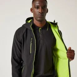 Men's Navigate 2 Layer Hooded Softshell Jacket | Black Lime Green