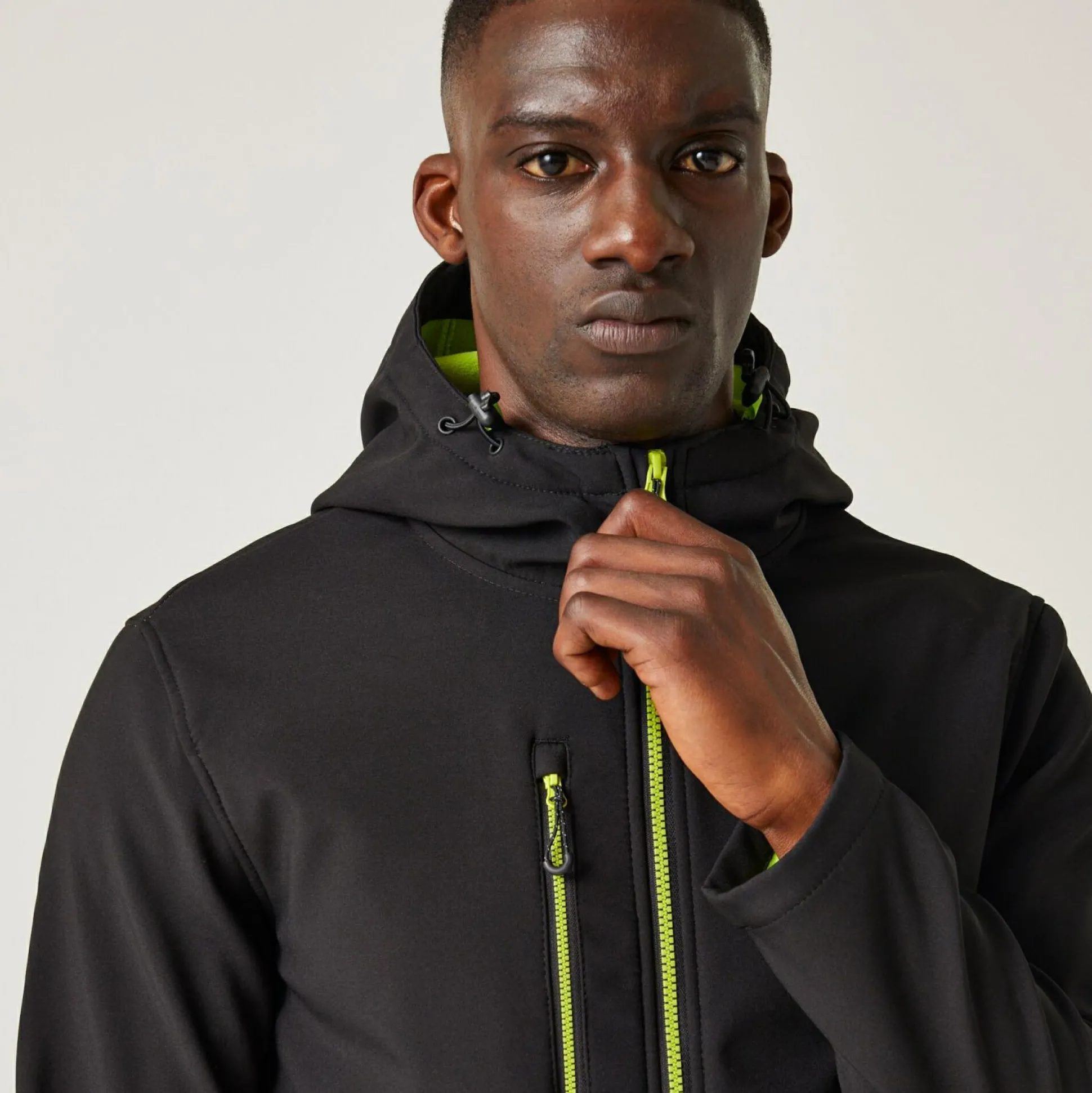 Men's Navigate 2 Layer Hooded Softshell Jacket | Black Lime Green