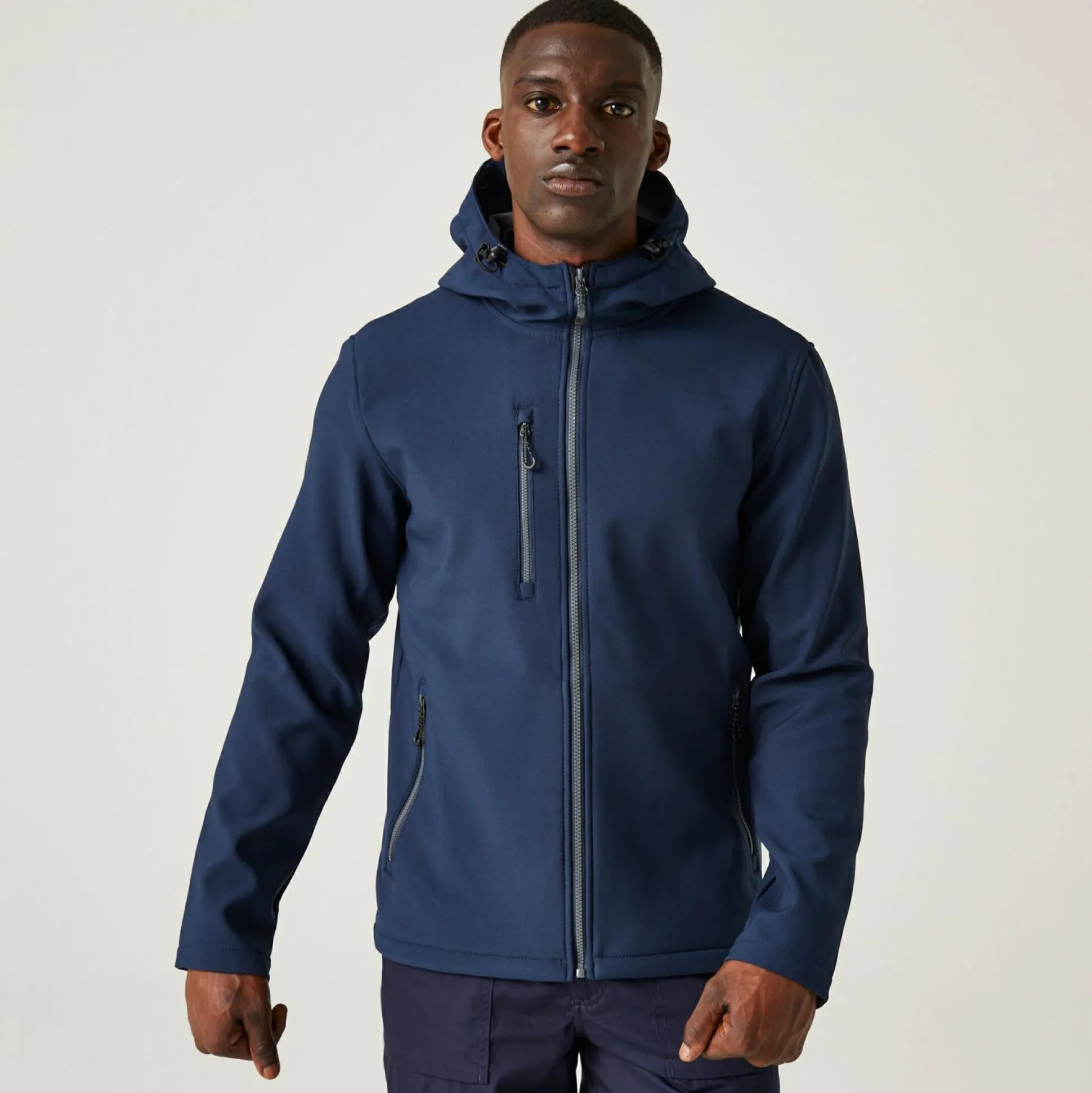 Men's Navigate 2 Layer Hooded Softshell Jacket | Navy Seal Grey