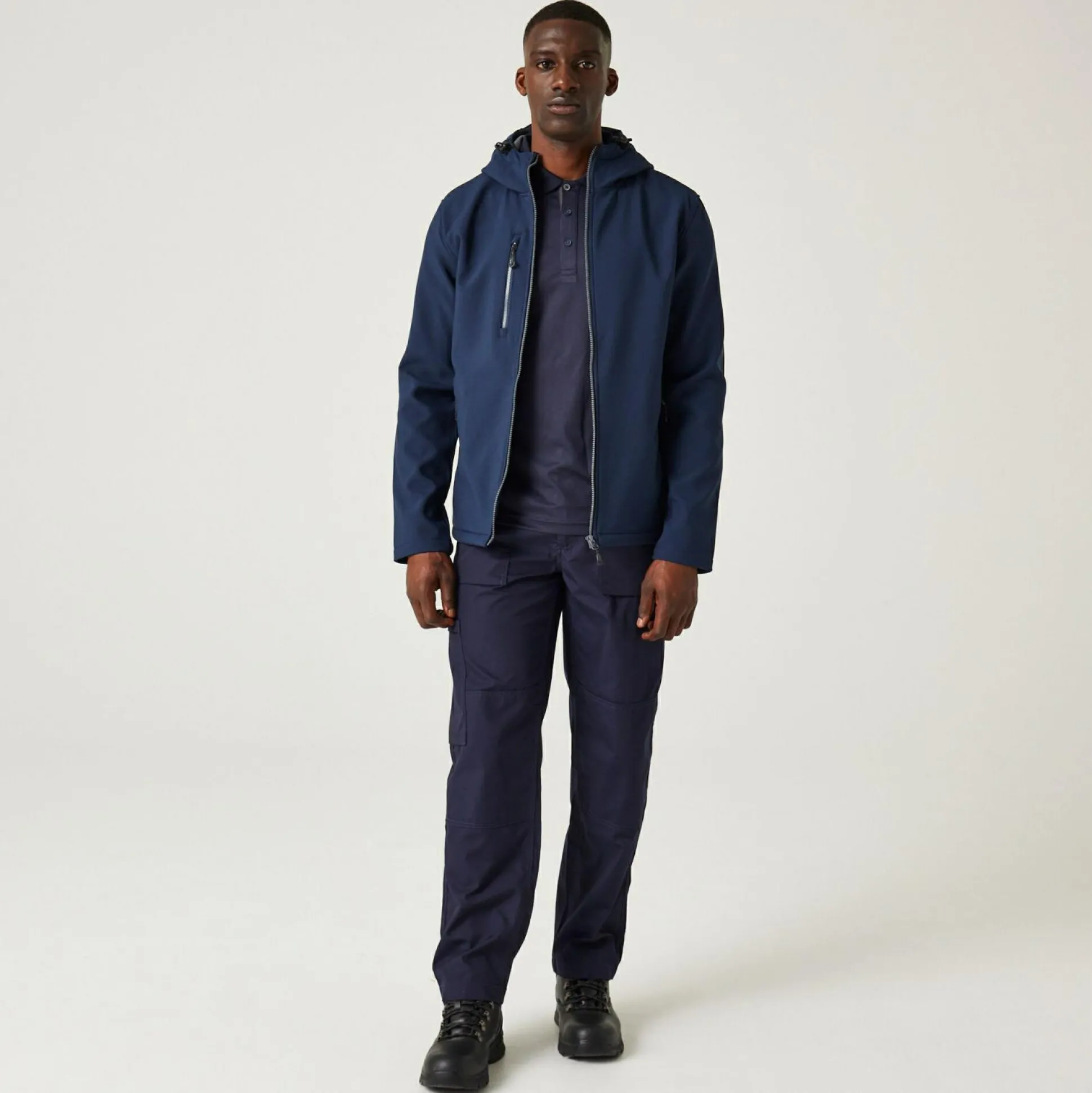 Men's Navigate 2 Layer Hooded Softshell Jacket | Navy Seal Grey