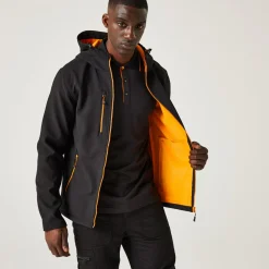 Men's Navigate 2 Layer Hooded Softshell Jacket | Black Orange Pop