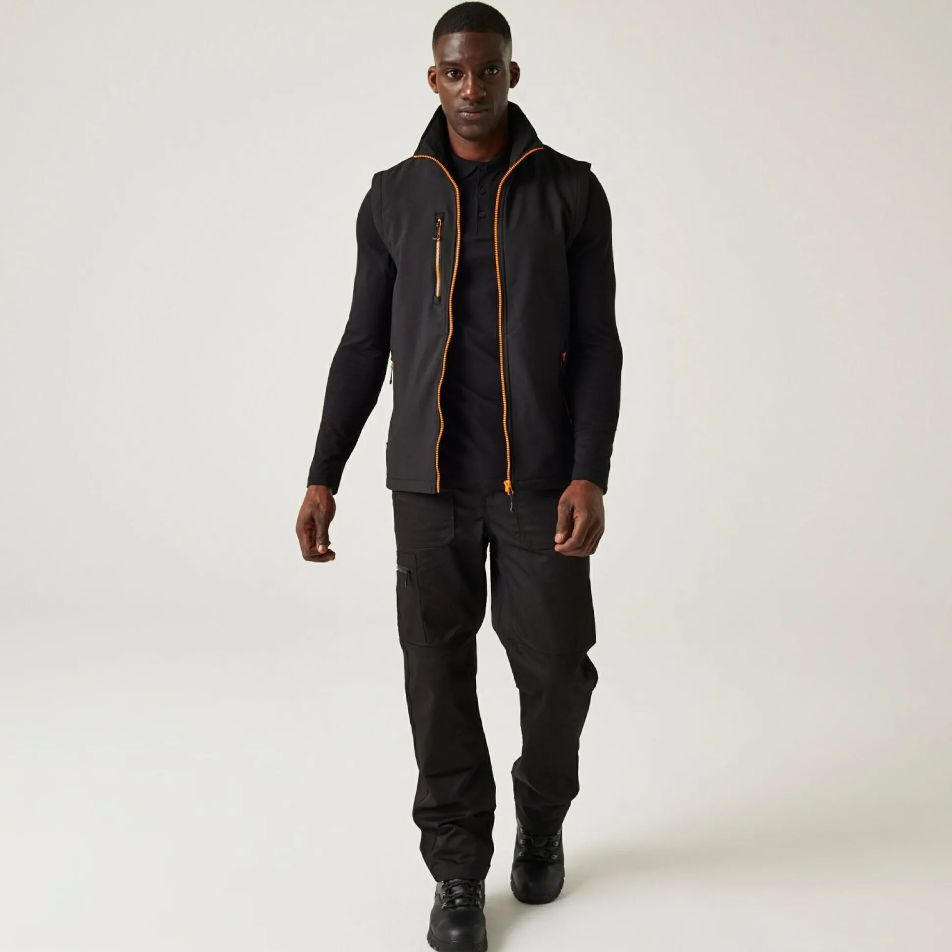 Men's Navigate 2 Layer Softshell Bodywarmer | Black Orange Pop
