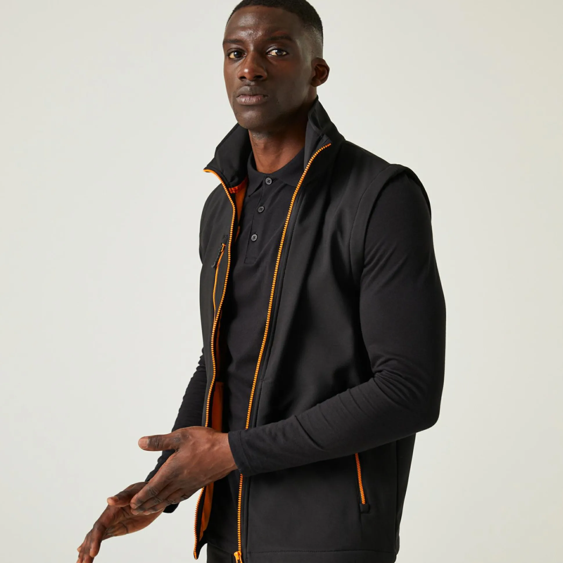Men's Navigate 2 Layer Softshell Bodywarmer | Black Orange Pop
