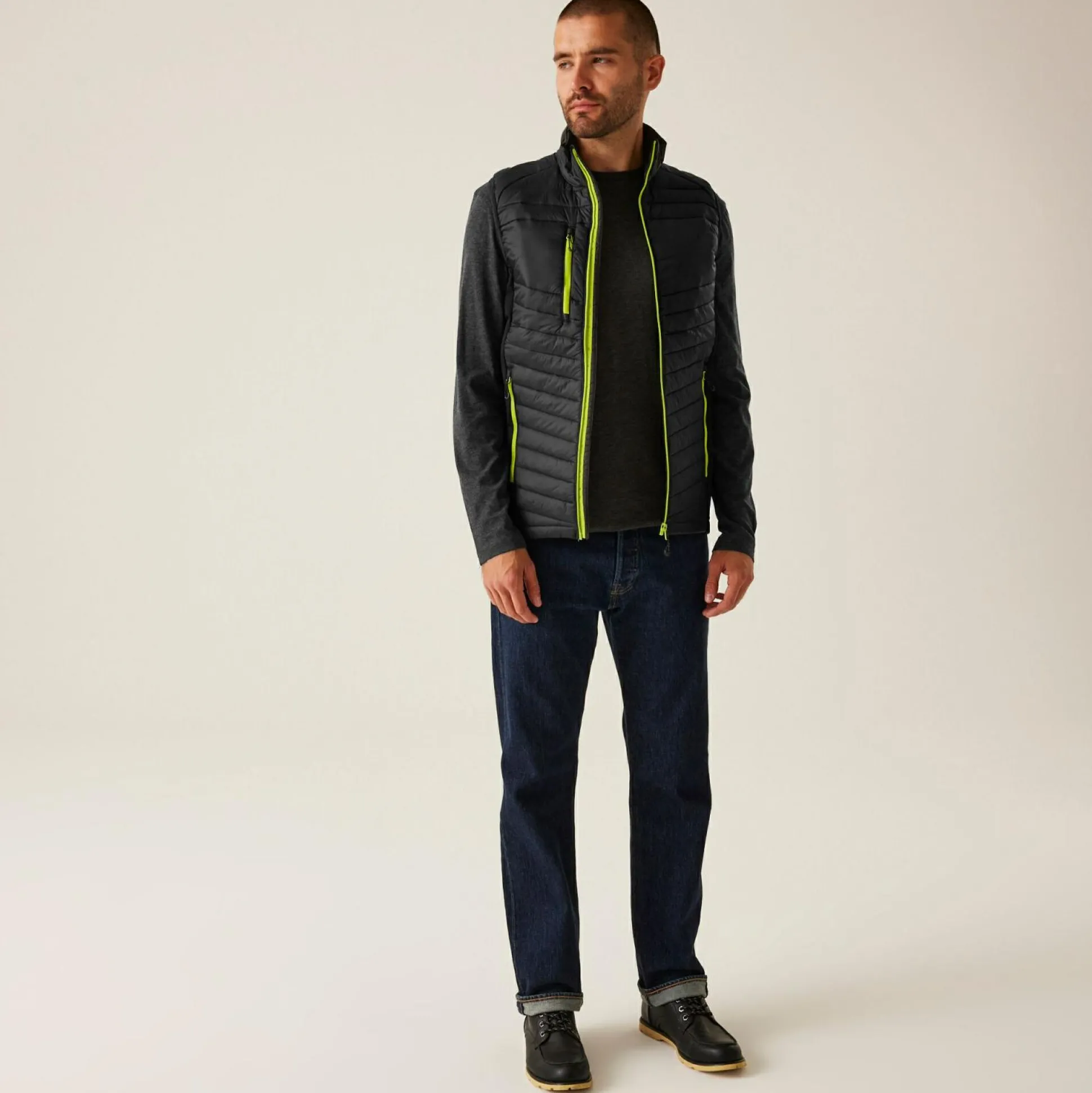 Men's Navigate Hybrid Bodywarmer | Black Lime Green