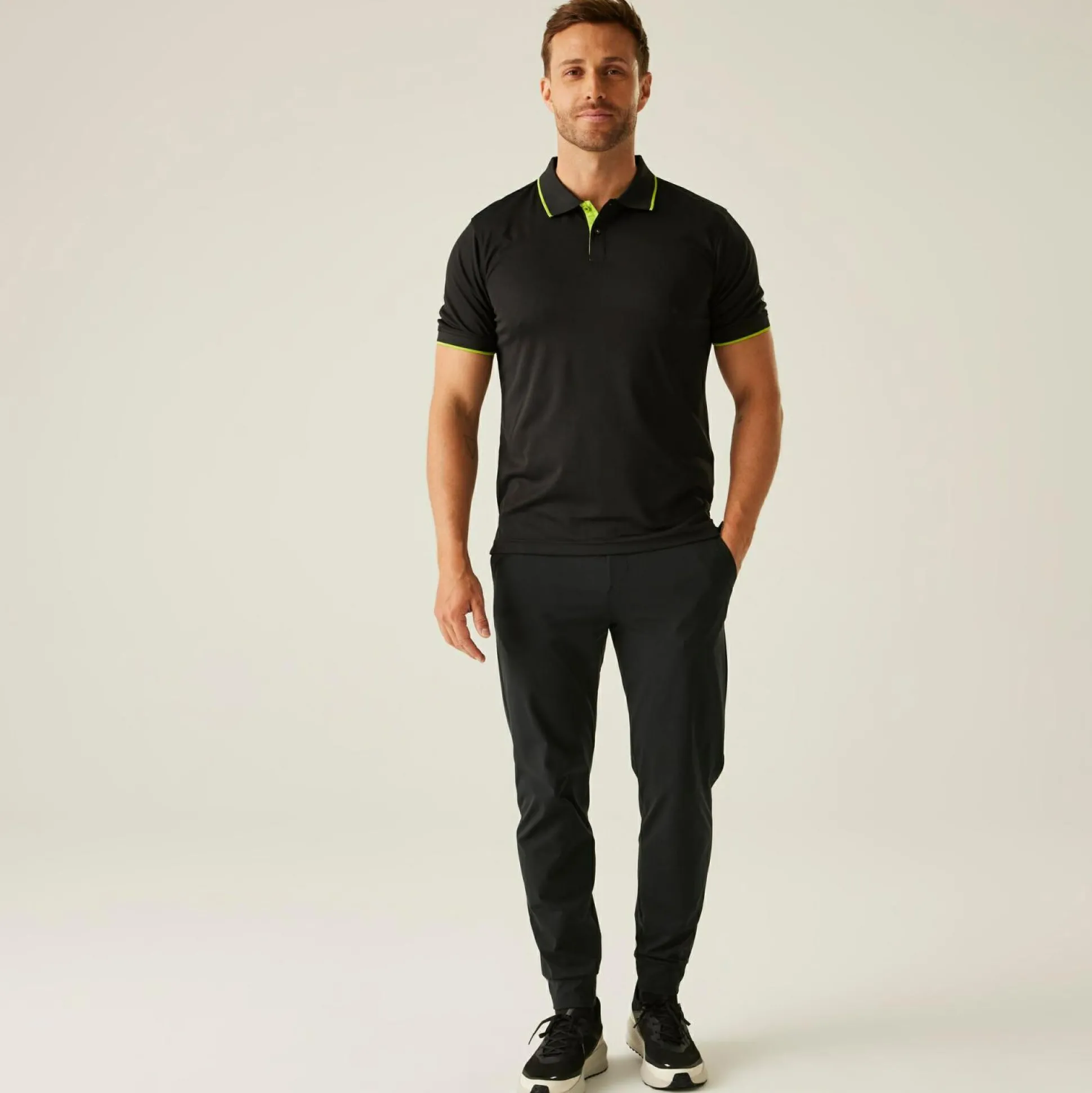 Men's Navigate Short Sleeve Polo Shirt | Black Lime Green