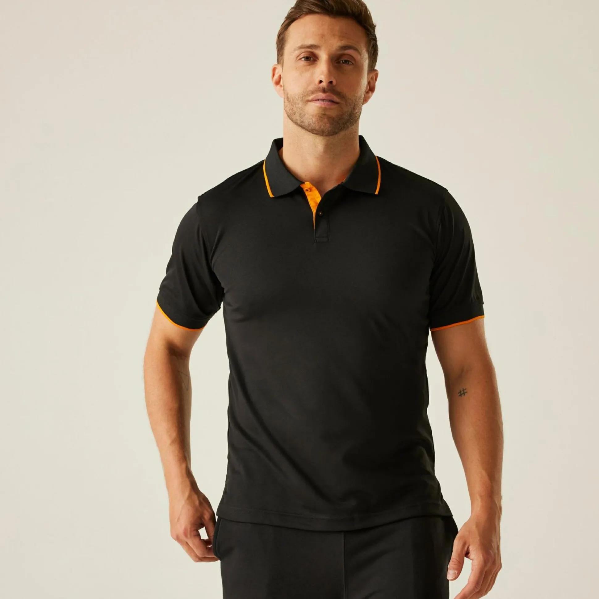 Men's Navigate Short Sleeve Polo Shirt | Black Orange Pop