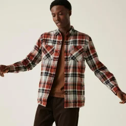 Men's Thamos Long Sleeved Checked Shirt | Burnt Henna Check Storm Grey