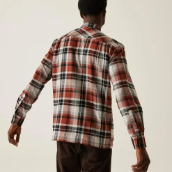 Men's Thamos Long Sleeved Checked Shirt | Burnt Henna Check Storm Grey