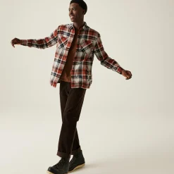 Men's Thamos Long Sleeved Checked Shirt | Burnt Henna Check Storm Grey