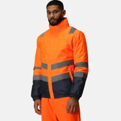 Men's Waterproof Hi-Vis Bomber Jacket | Orange Navy