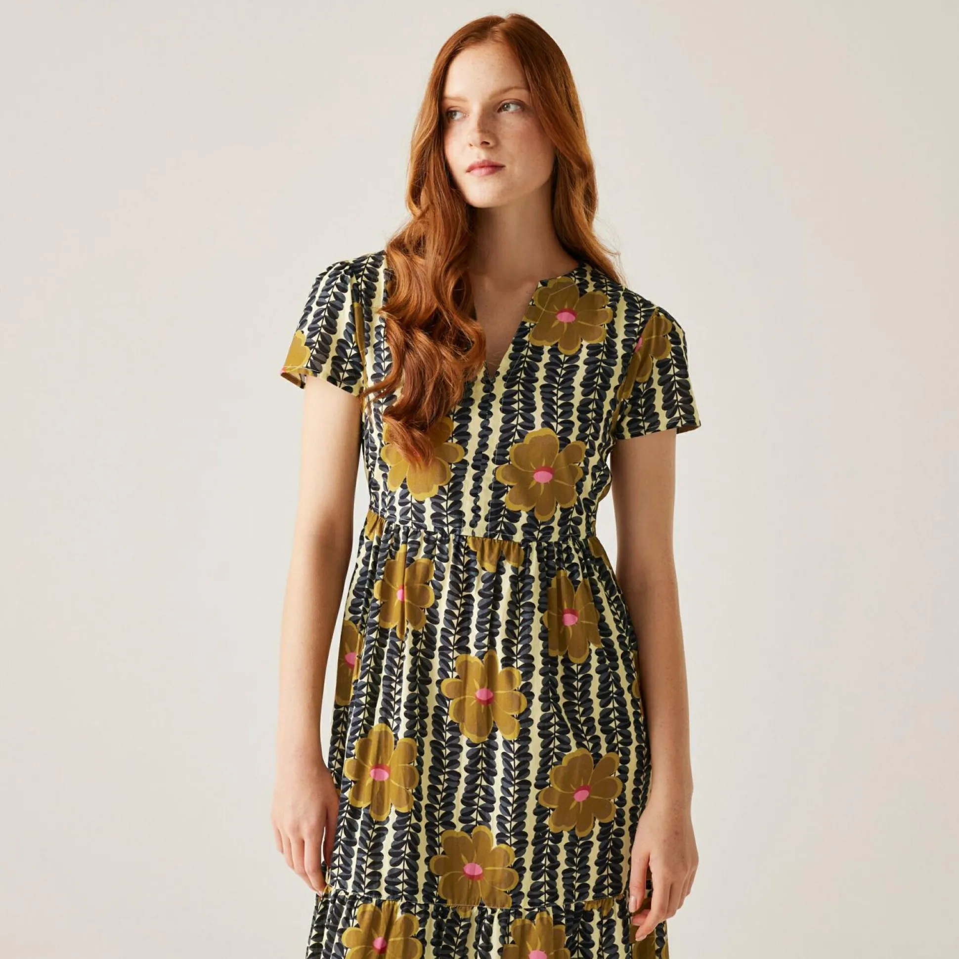 Orla Kiely Tiered Midi Dress | Lotus Yellow