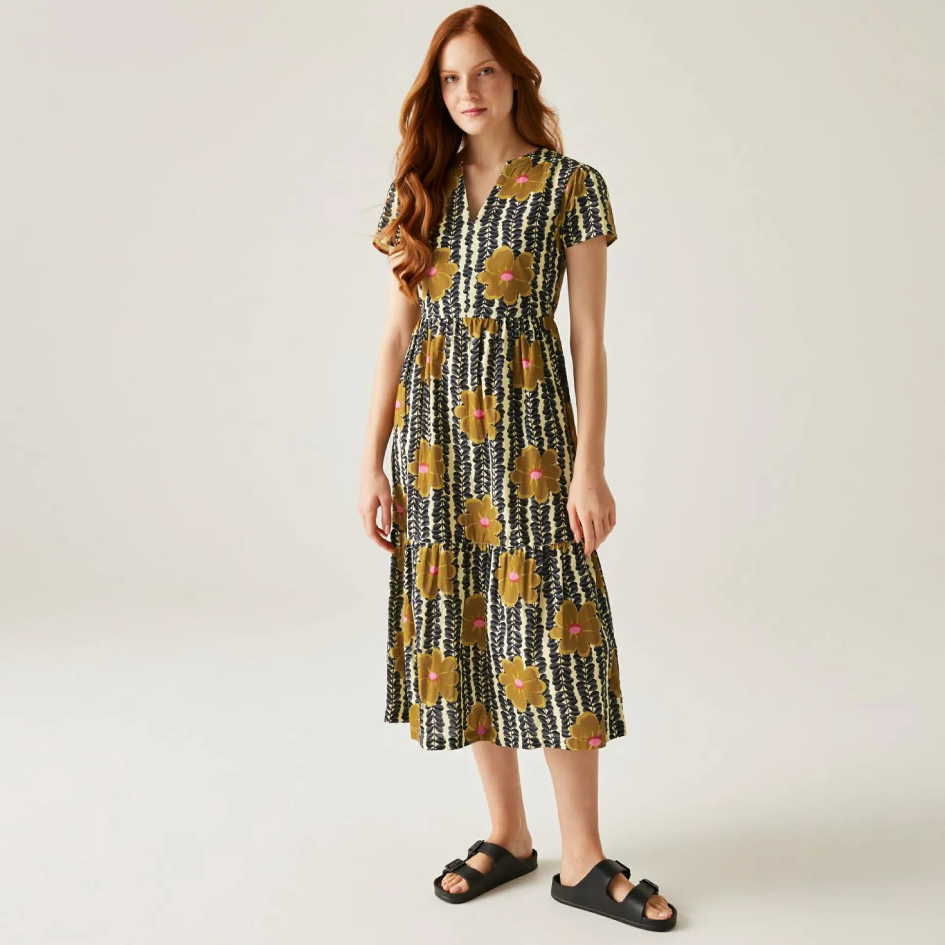 Orla Kiely Tiered Midi Dress | Lotus Yellow