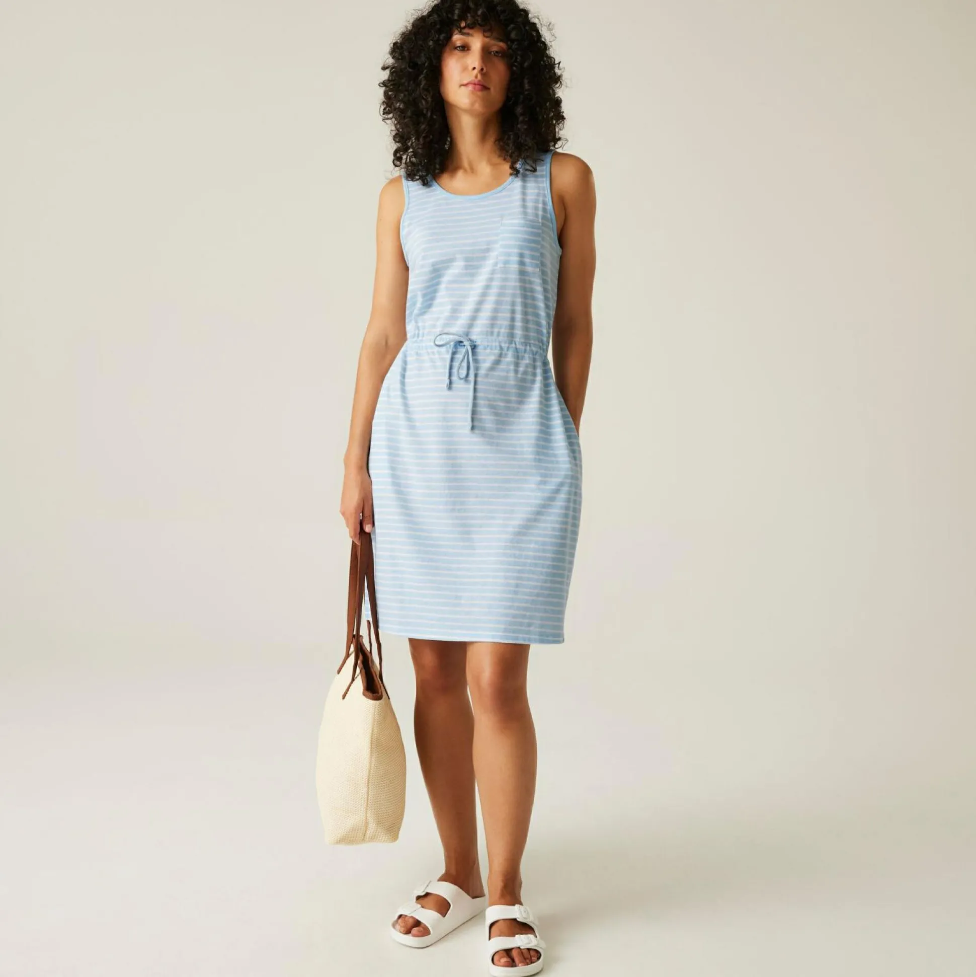 Women's Ariena Casual Dress | Chambray Blue White Painterly Stripe