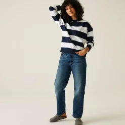 Women's Avika II Crew Neck Jumper | Navy White Stripe