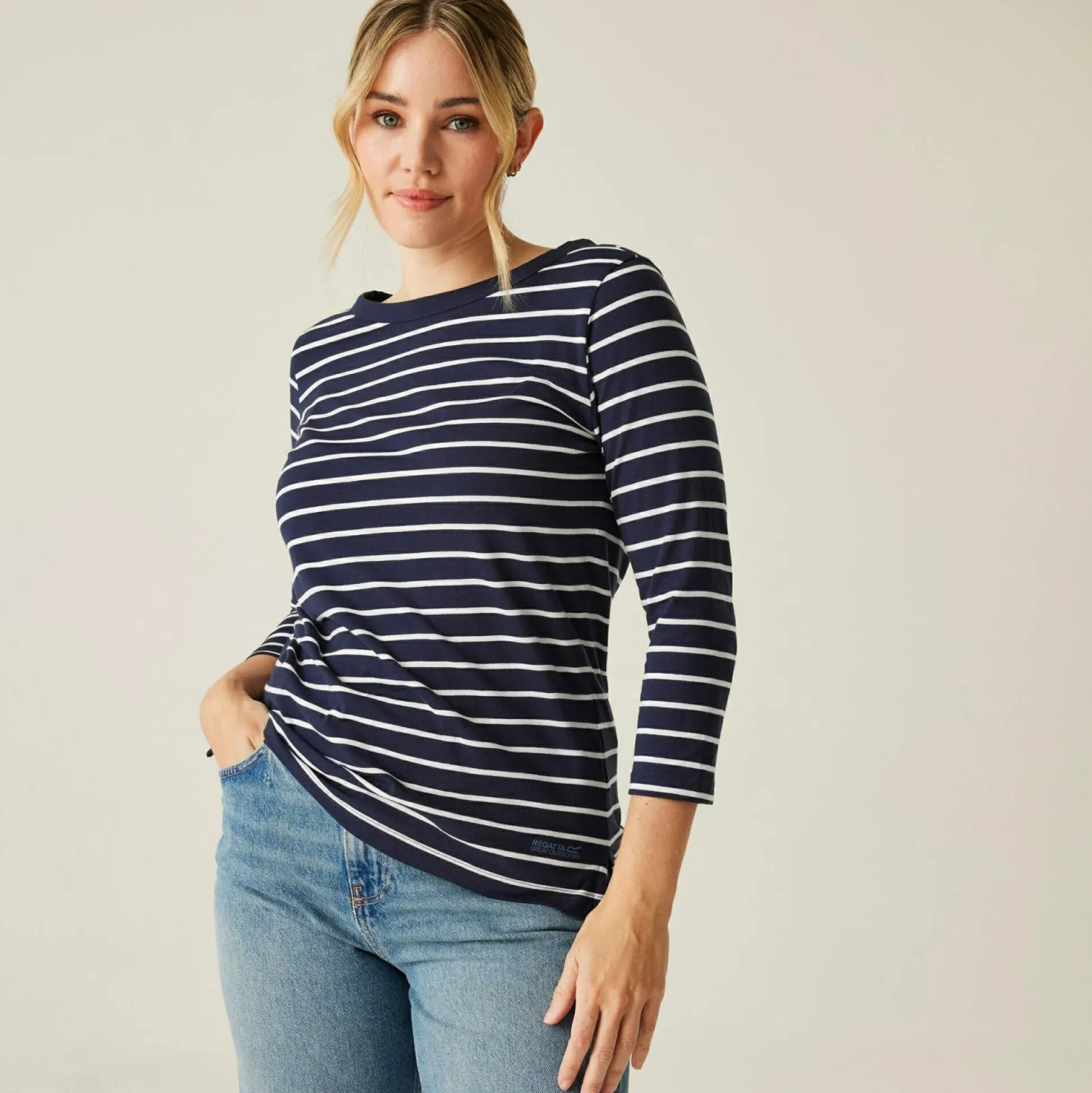 Women's Bayletta II 3/4 Sleeve Top | Navy White Stripe