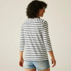 Women's Bayletta II 3/4 Sleeve Top  | White Navy Stripe