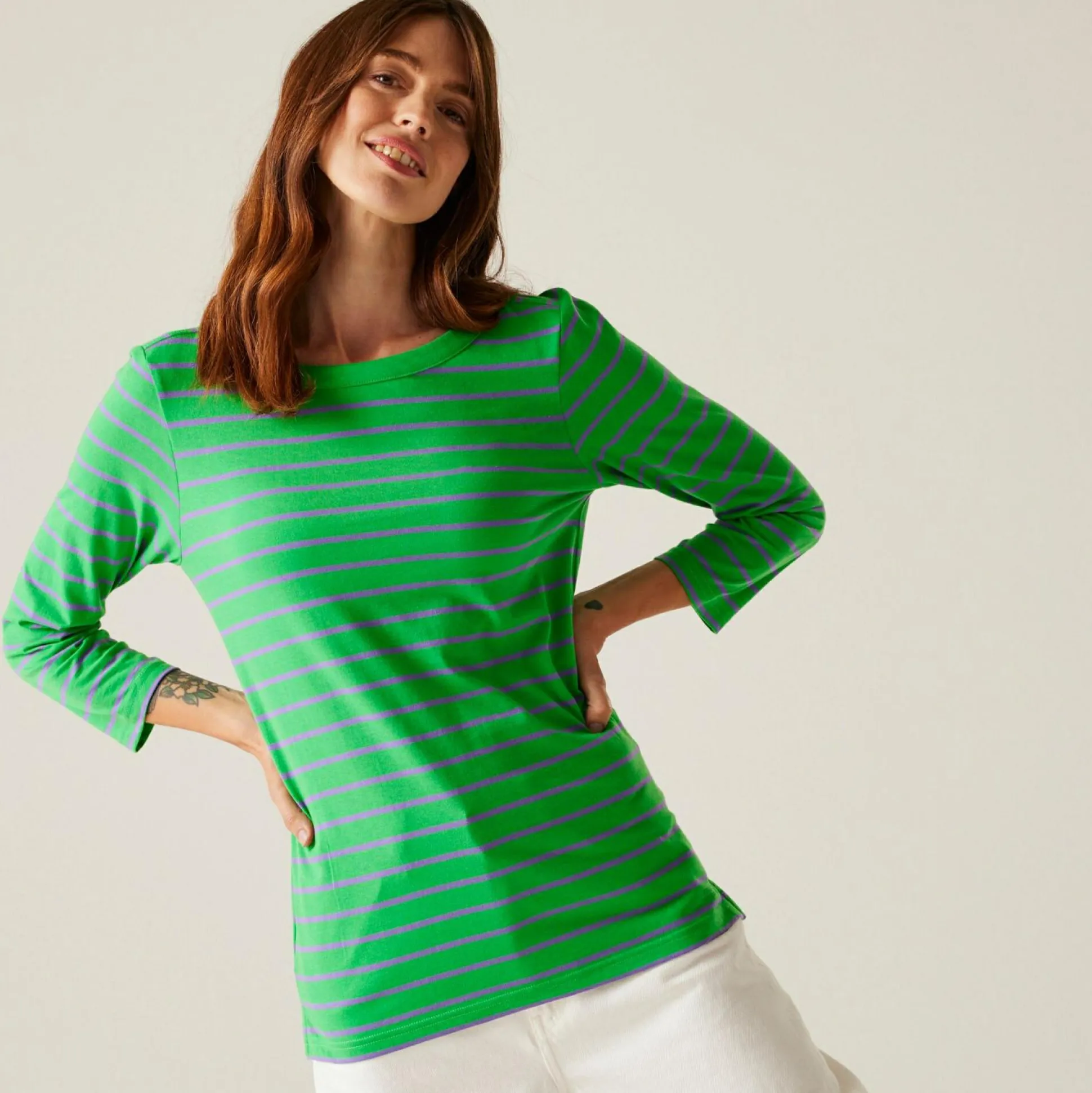 Women's Bayletta II 3/4 Sleeve Top | Island Green Paisley Purple Stripe