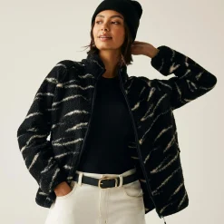 Women's Frankie Borg Full Zip Fleece | Black Light Vanilla Abstract Print