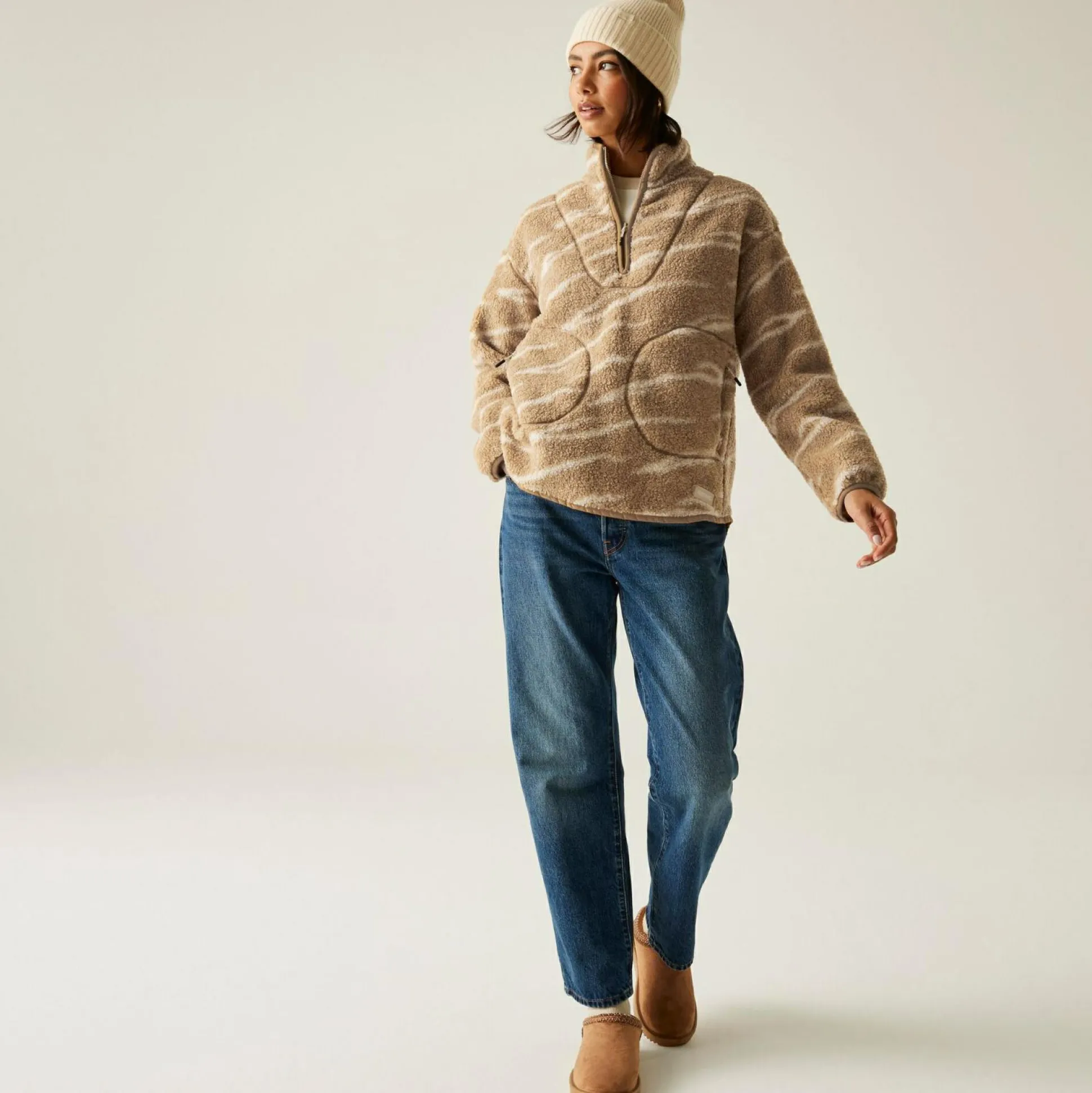 Women's Frankie Borg Half Zip Fleece | Beige