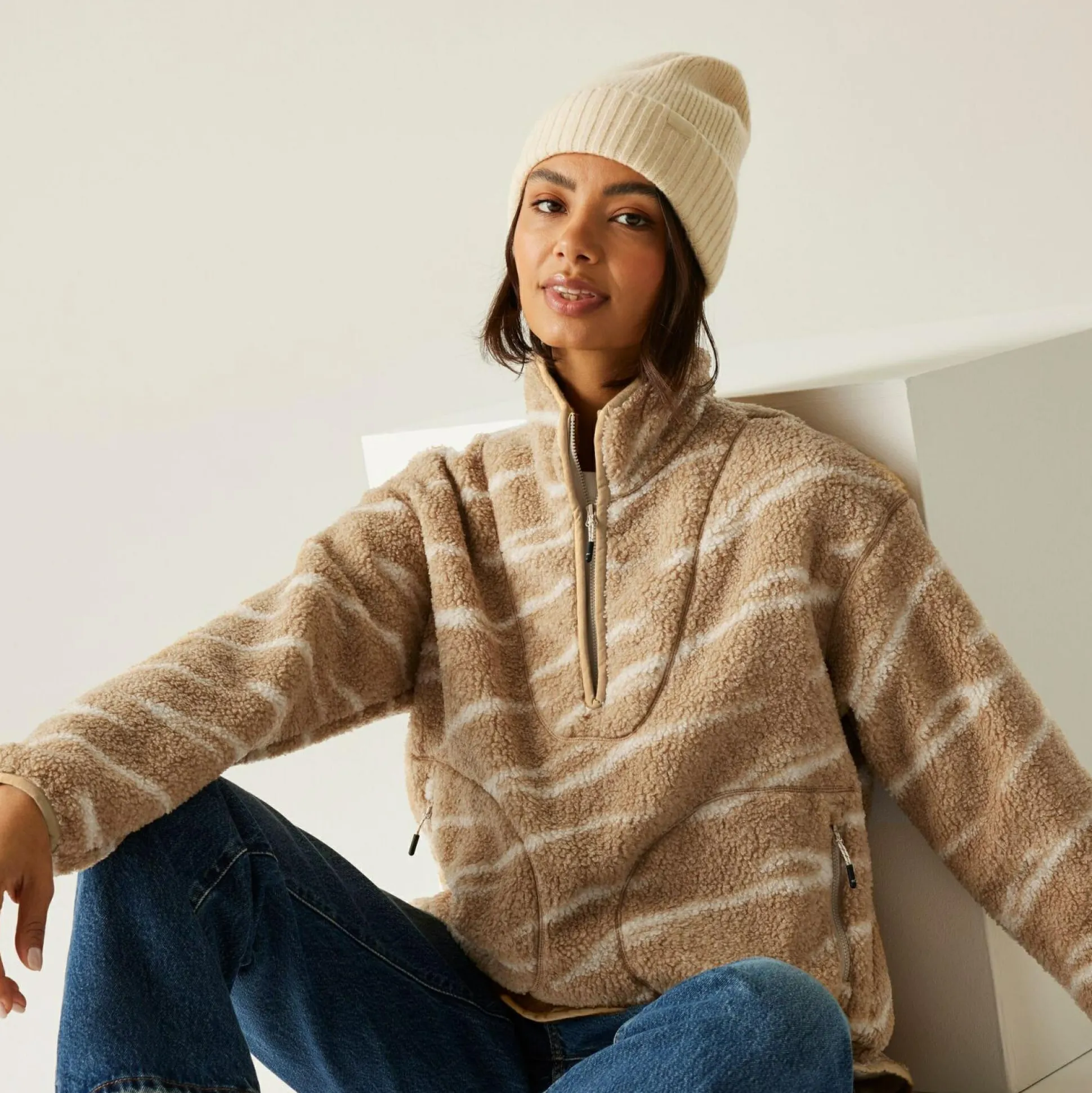 Women's Frankie Borg Half Zip Fleece | Beige