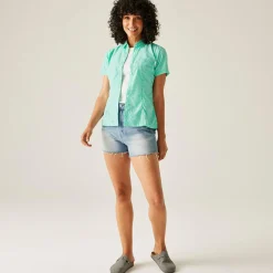 Women's Mindano VIII Short Sleeve Shirt | Aruba Blue Leaf Print