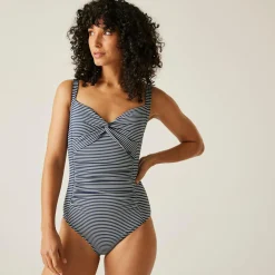 Women's Sakari Tummy Control Costume | Navy White Seeksucker Stripe