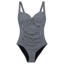 Women's Sakari Tummy Control Costume | Navy White Seeksucker Stripe